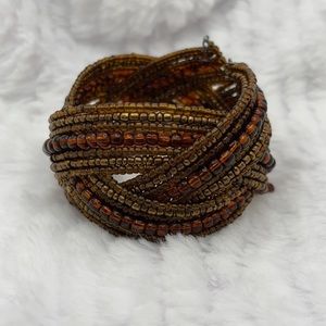 Brown & Burnt Orange Braided Bead Bracelet